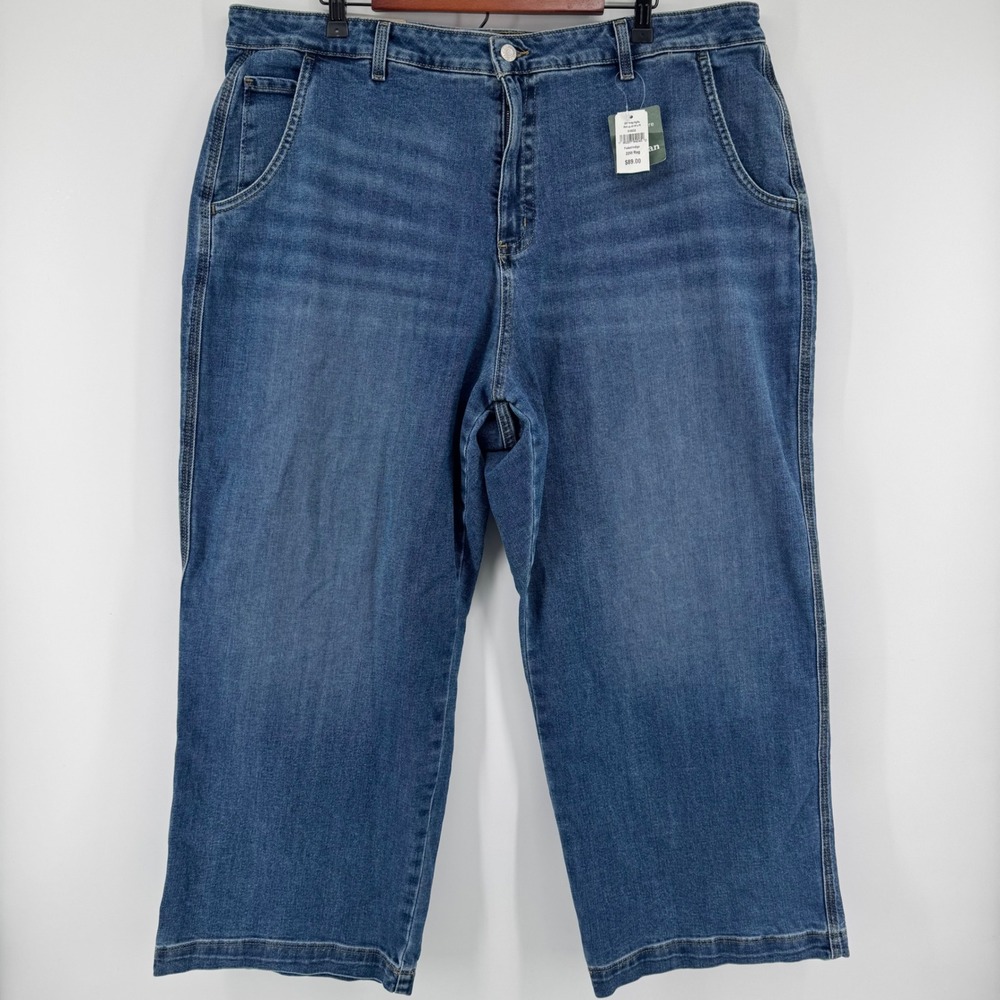 LL Bean 207 Vintage Jeans Women 22 Plus Blue High Rise Wide Leg Faded Indigo NWT